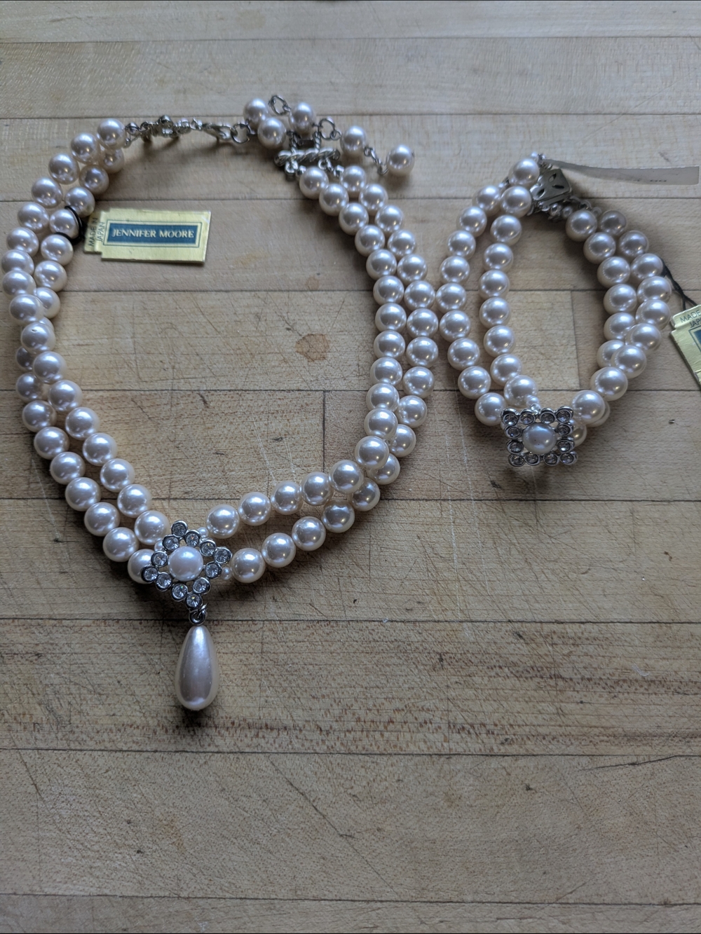 Jennifer Moore Pearl Double-Strand Necklace W/Drop Pendant & Matching Bracelet